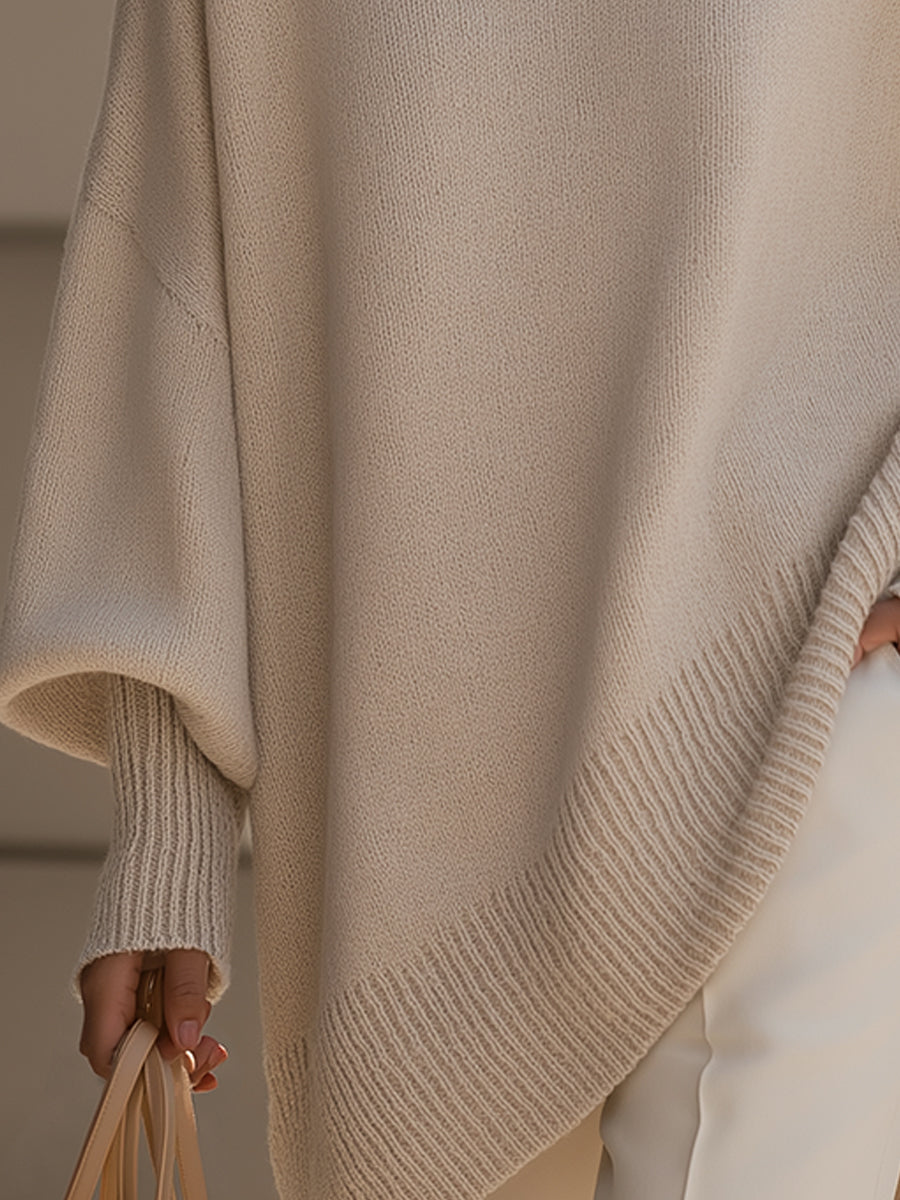 Women's Oversized Batwing Knit Poncho Sweater