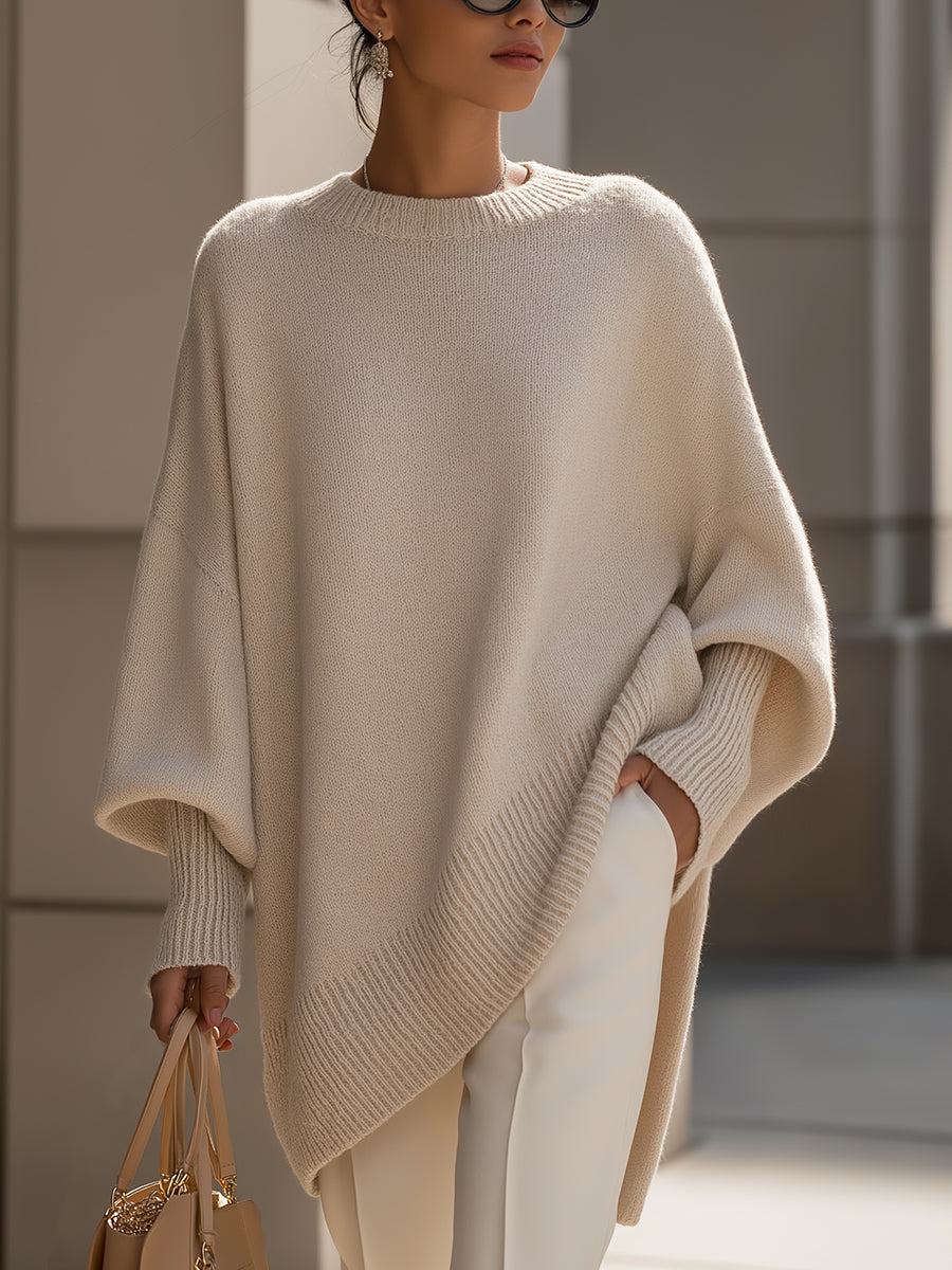 Women's Oversized Batwing Knit Poncho Sweater