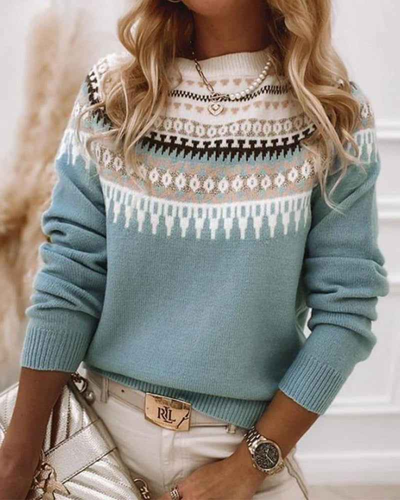 Women's Nordic Fair Isle Mock Neck Knit Sweater