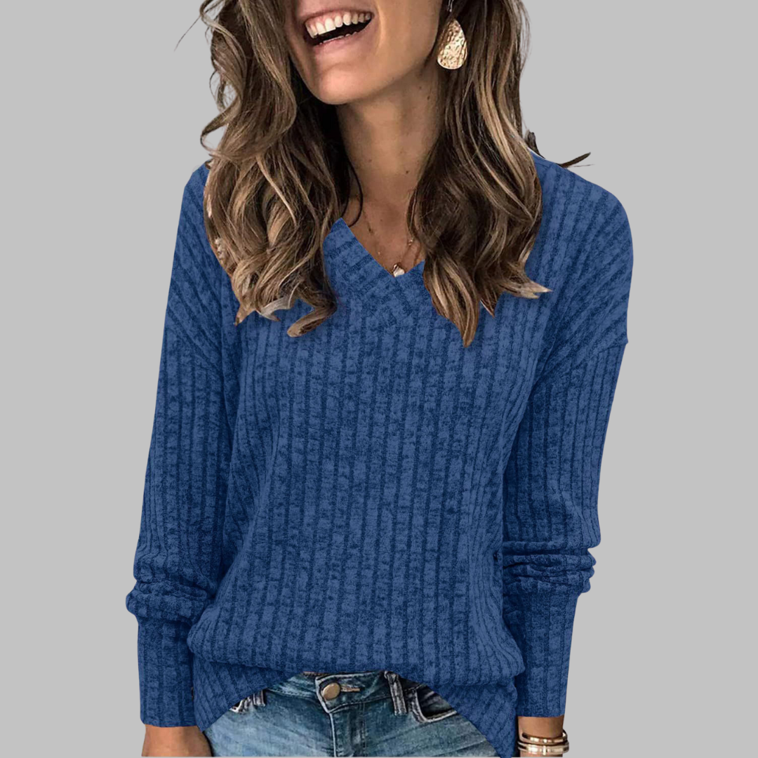 Women's Relaxed Fit V-Neck Long Sleeve Sweater