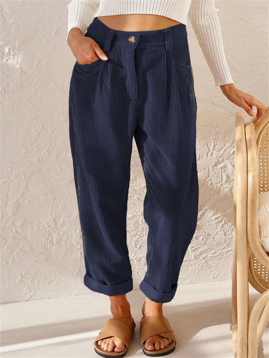 Women’s Casual Corduroy Relaxed Fit Tapered Pants