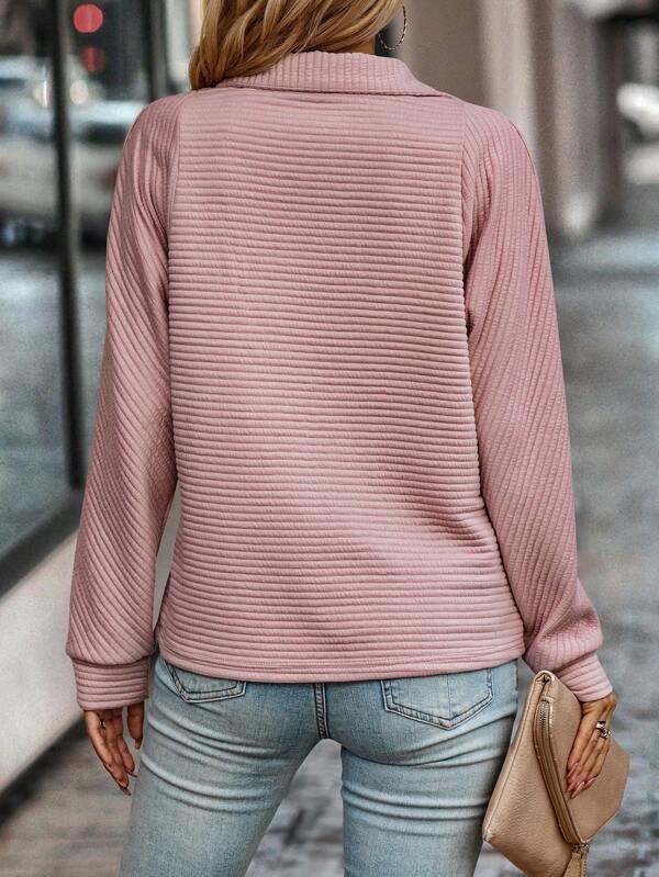 Women's Half-Zip V-Neck Sweater with Zipper