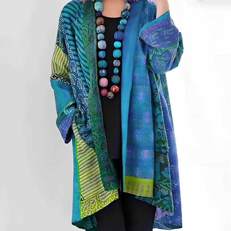 Women's Bohemian Patchwork Open Front Kimono Cardigan