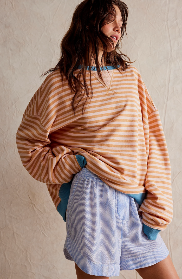Women's Oversized Striped Crew Neck Sweatshirt