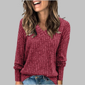 Women's Relaxed Fit V-Neck Long Sleeve Sweater