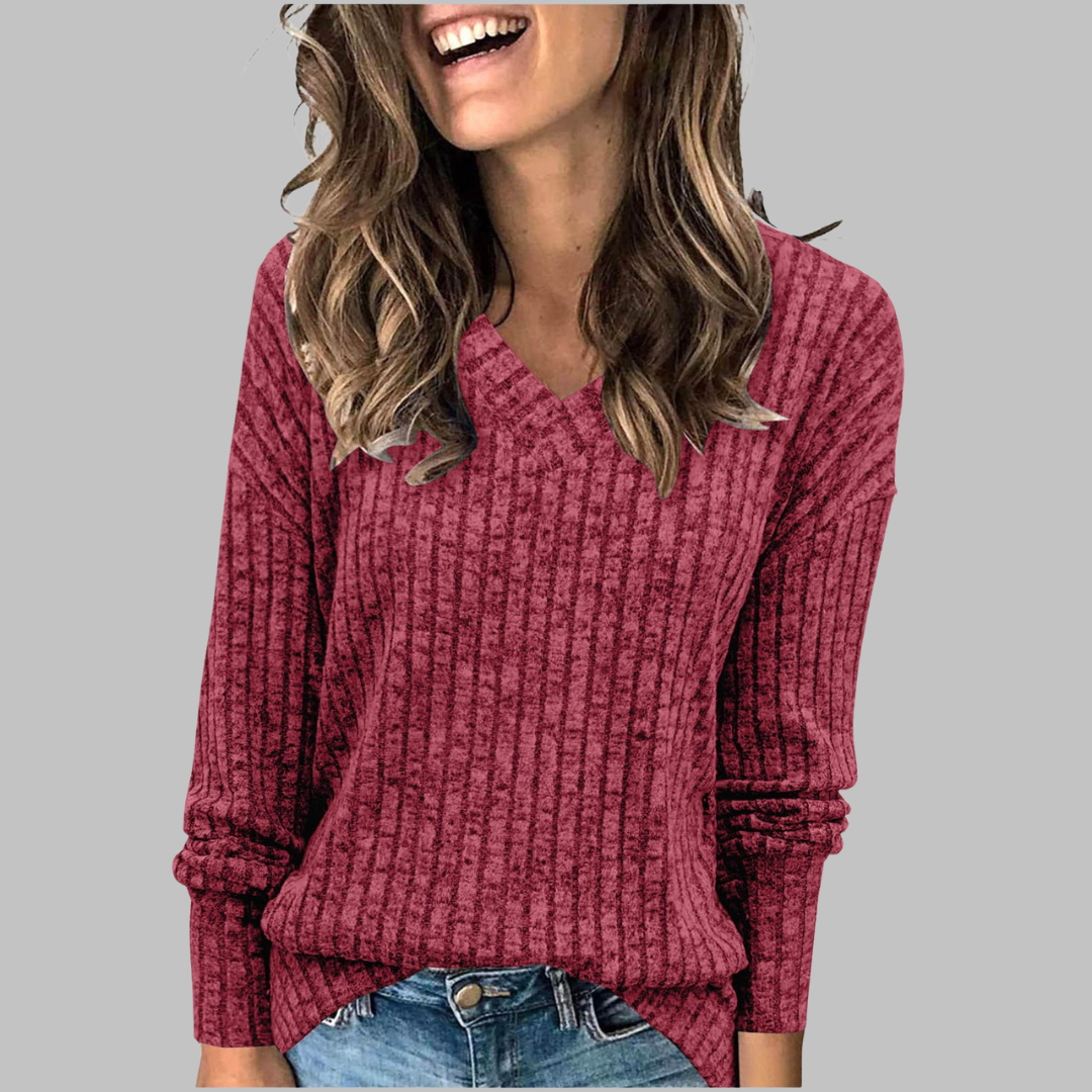 Women's Relaxed Fit V-Neck Long Sleeve Sweater