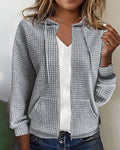 Casual Long Sleeve Textured Zip-Up Hoodie
