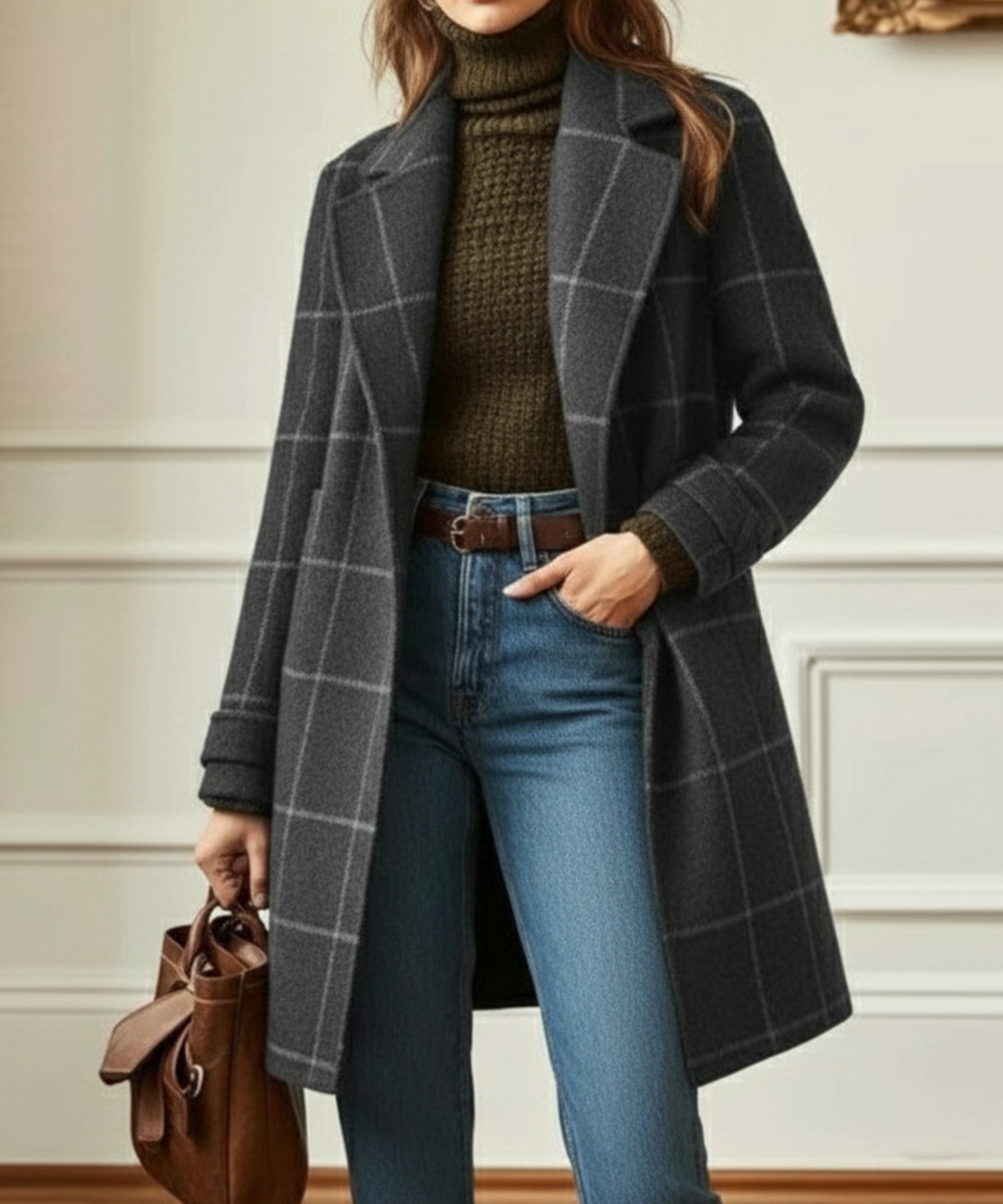 Women's Classic Checkered Long Coat