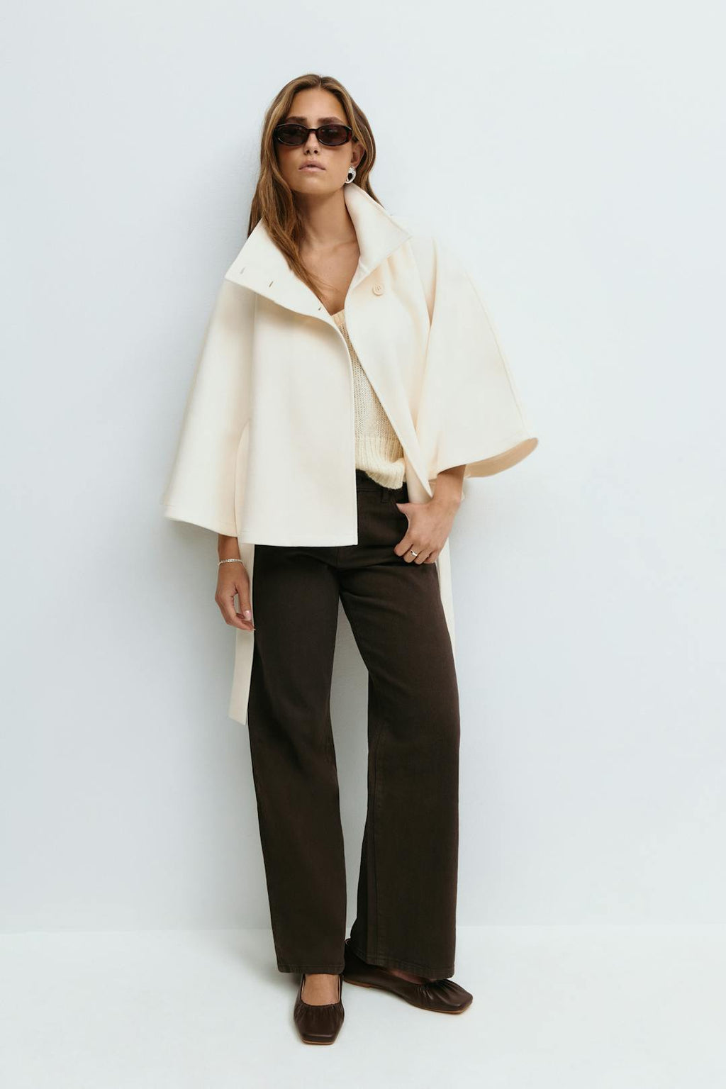 Women's High Neck Belted Cape Jacket