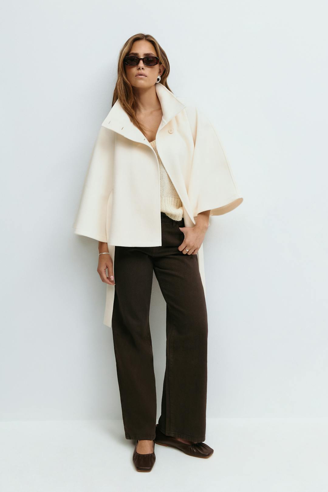 Women's High Neck Belted Cape Jacket
