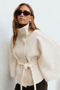 Women's High Neck Belted Cape Jacket