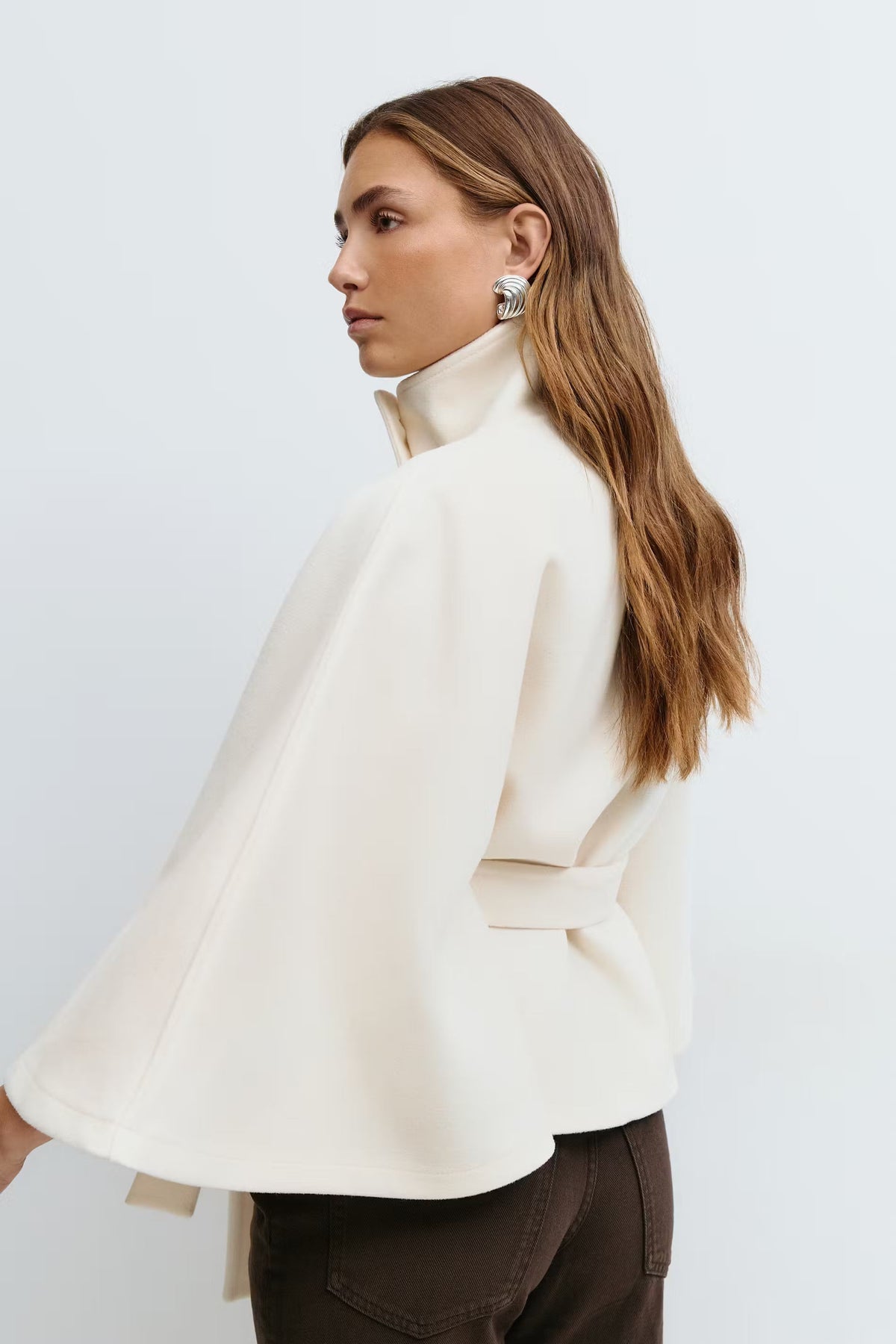 Women's High Neck Belted Cape Jacket