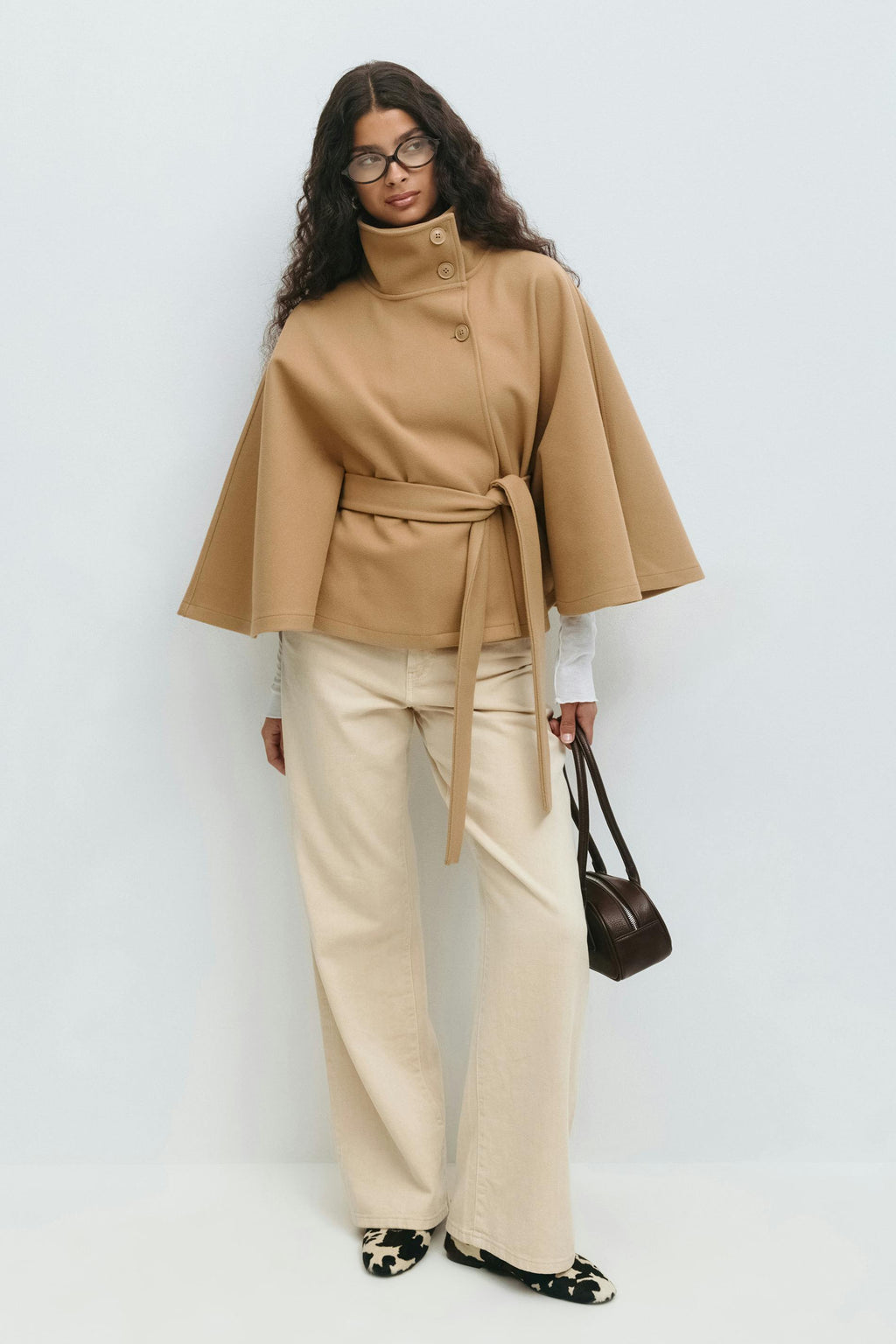 Women's High Neck Belted Cape Jacket