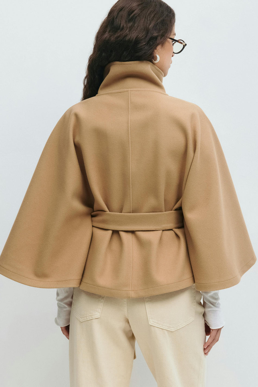 Women's High Neck Belted Cape Jacket