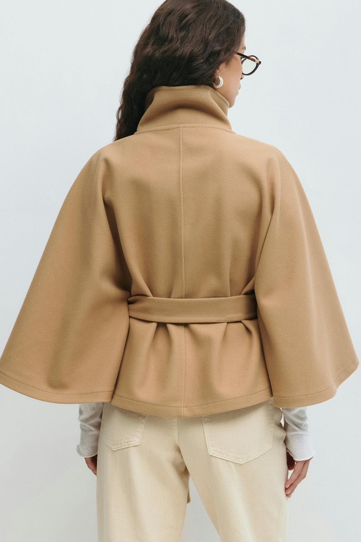 Women's High Neck Belted Cape Jacket