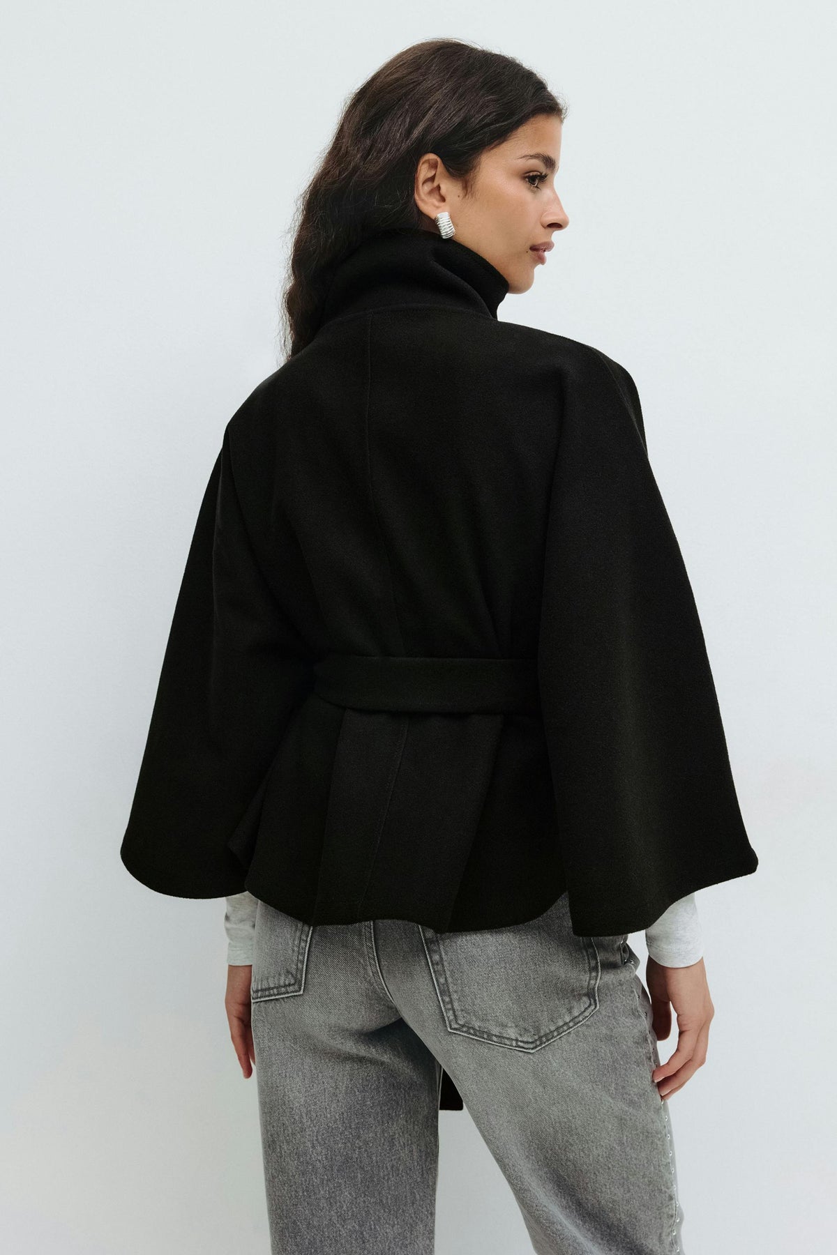 Women's High Neck Belted Cape Jacket