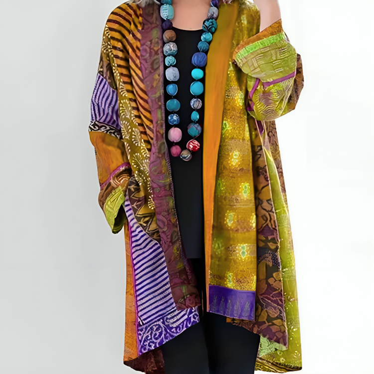 Women's Bohemian Patchwork Open Front Kimono Cardigan