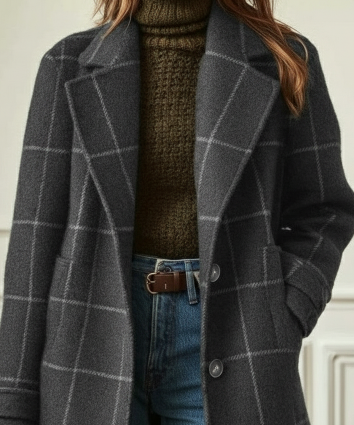 Women's Classic Checkered Long Coat