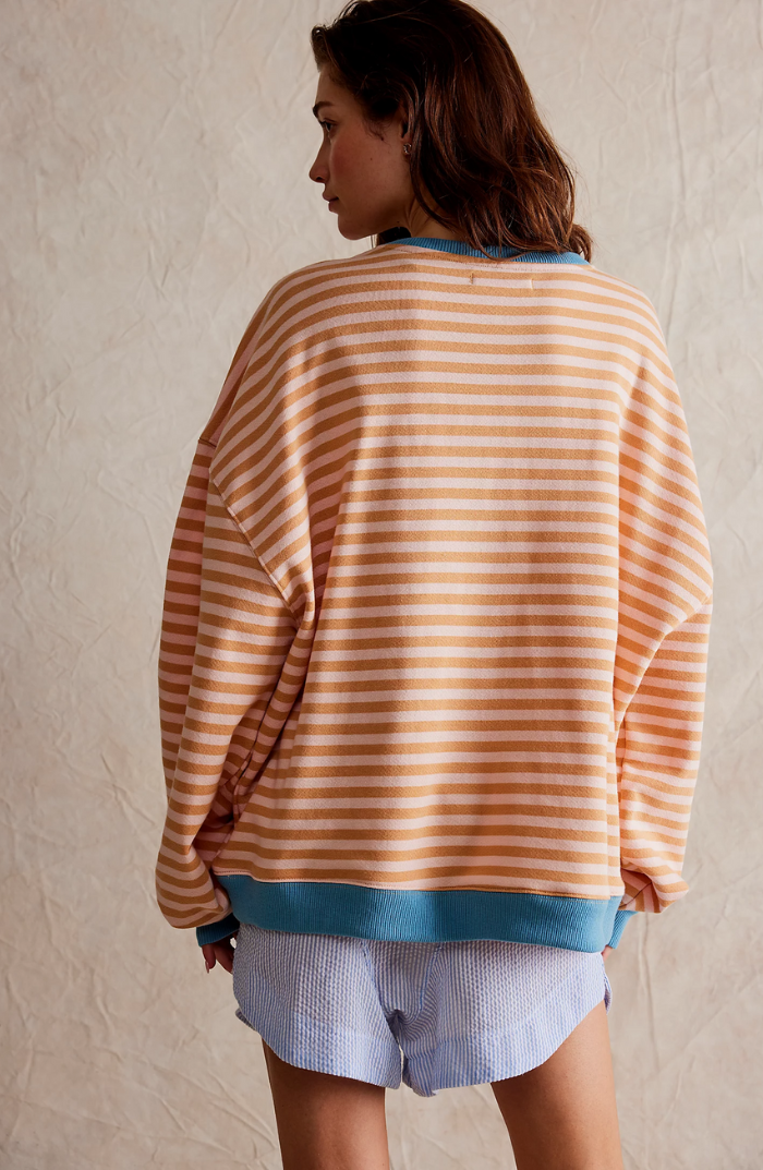 Women's Oversized Striped Crew Neck Sweatshirt