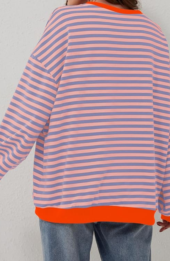 Women's Oversized Striped Crew Neck Sweatshirt