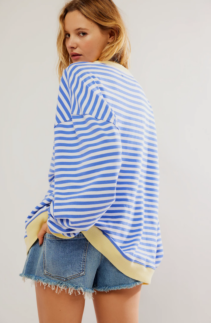 Women's Oversized Striped Crew Neck Sweatshirt