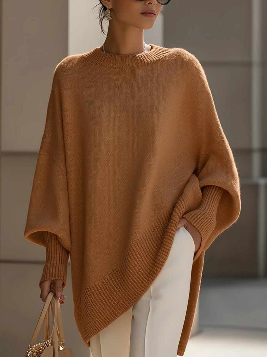 Women's Oversized Batwing Knit Poncho Sweater