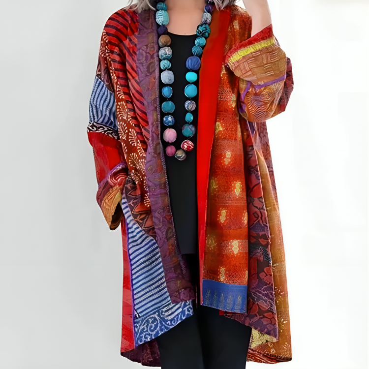 Women's Bohemian Patchwork Open Front Kimono Cardigan