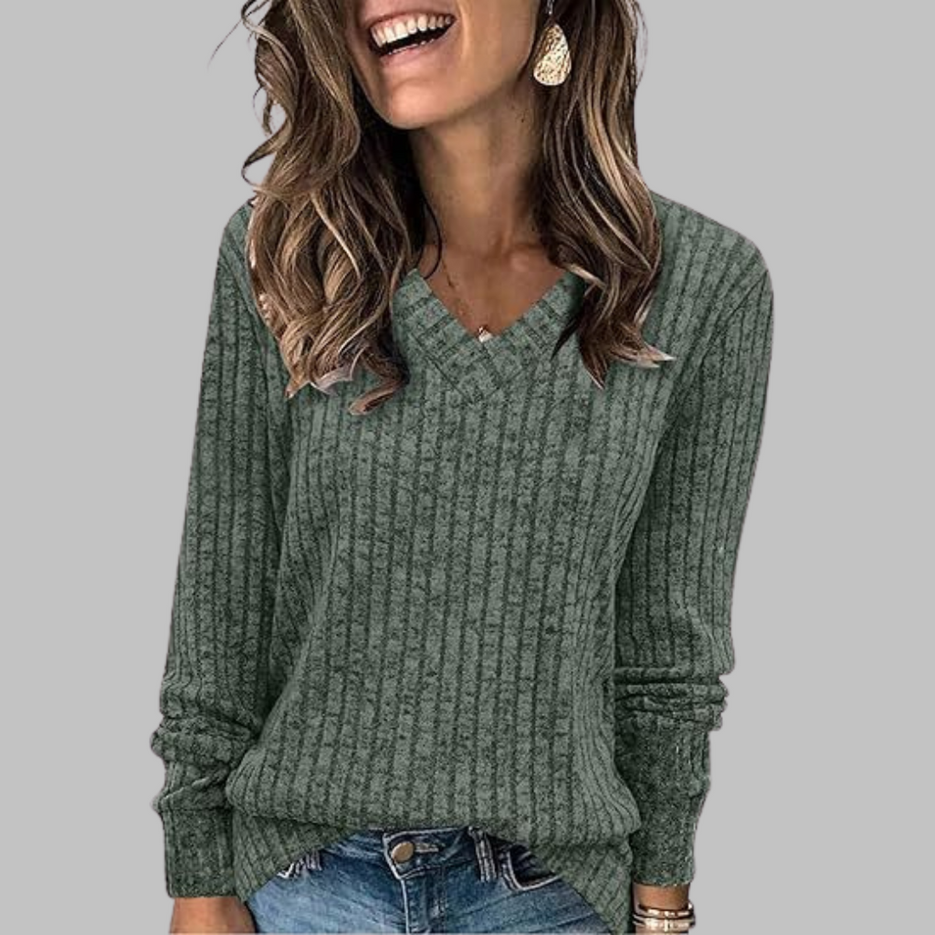 Women's Relaxed Fit V-Neck Long Sleeve Sweater