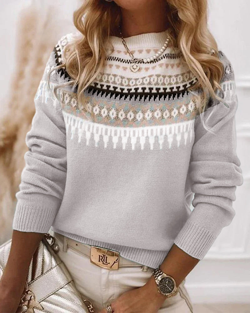 Women's Nordic Fair Isle Mock Neck Knit Sweater