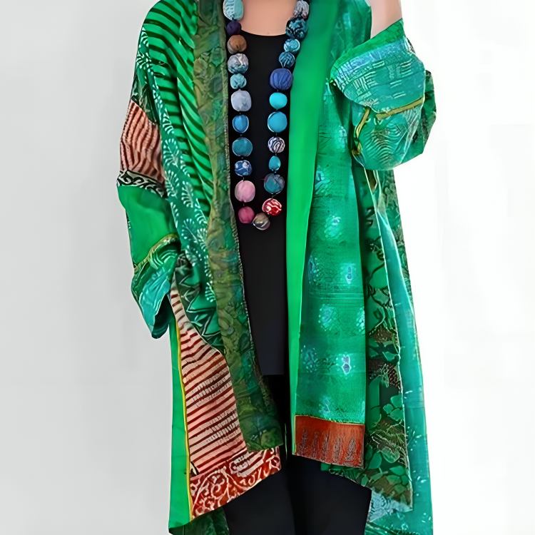 Women's Bohemian Patchwork Open Front Kimono Cardigan