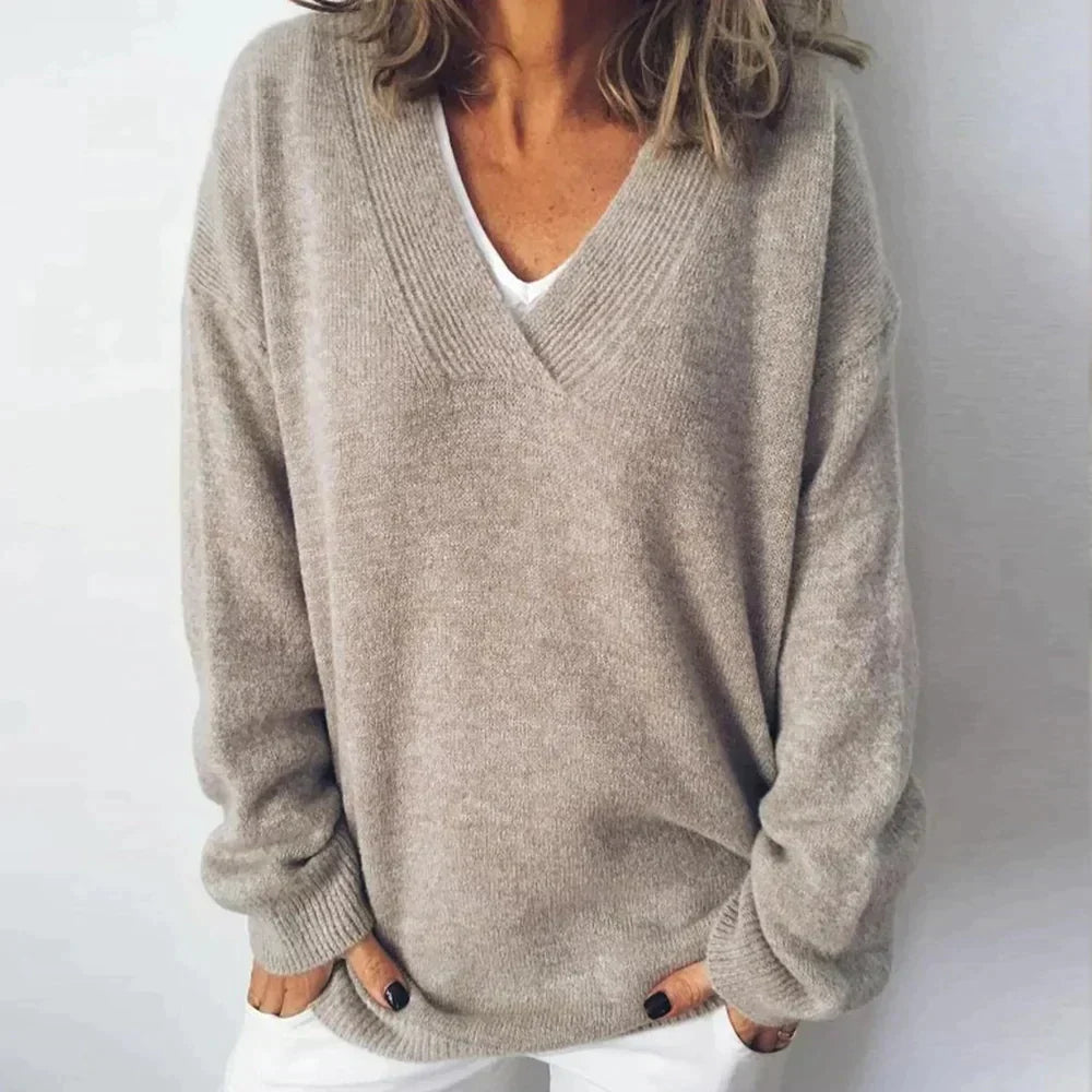 Women's Oversized V Neck Soft Knit Sweater