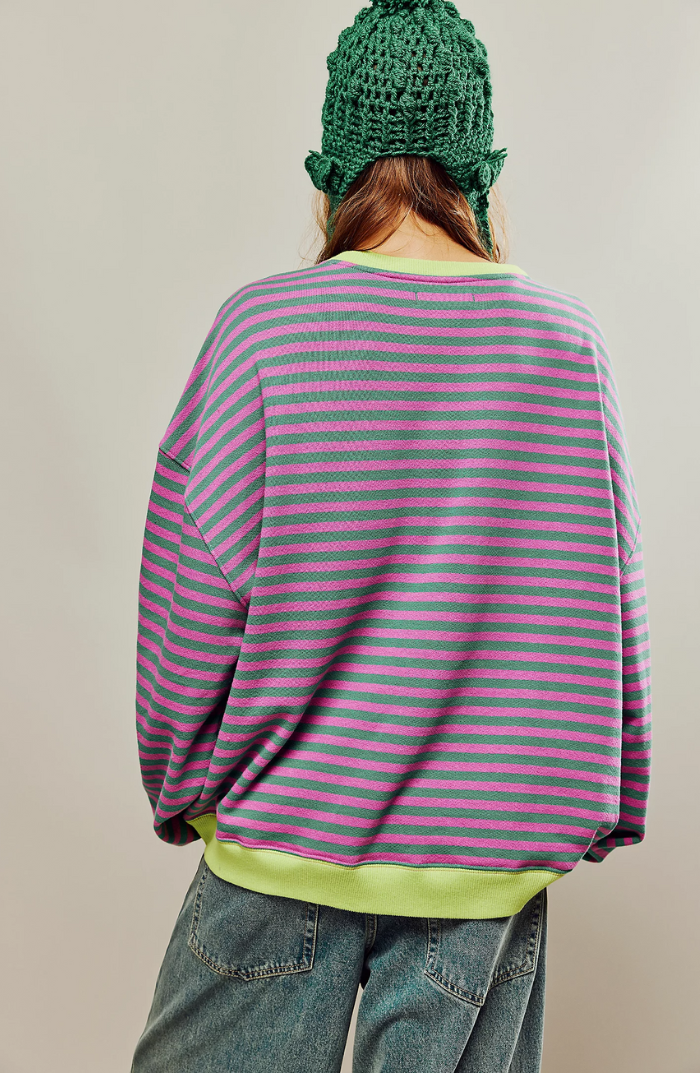 Women's Oversized Striped Crew Neck Sweatshirt
