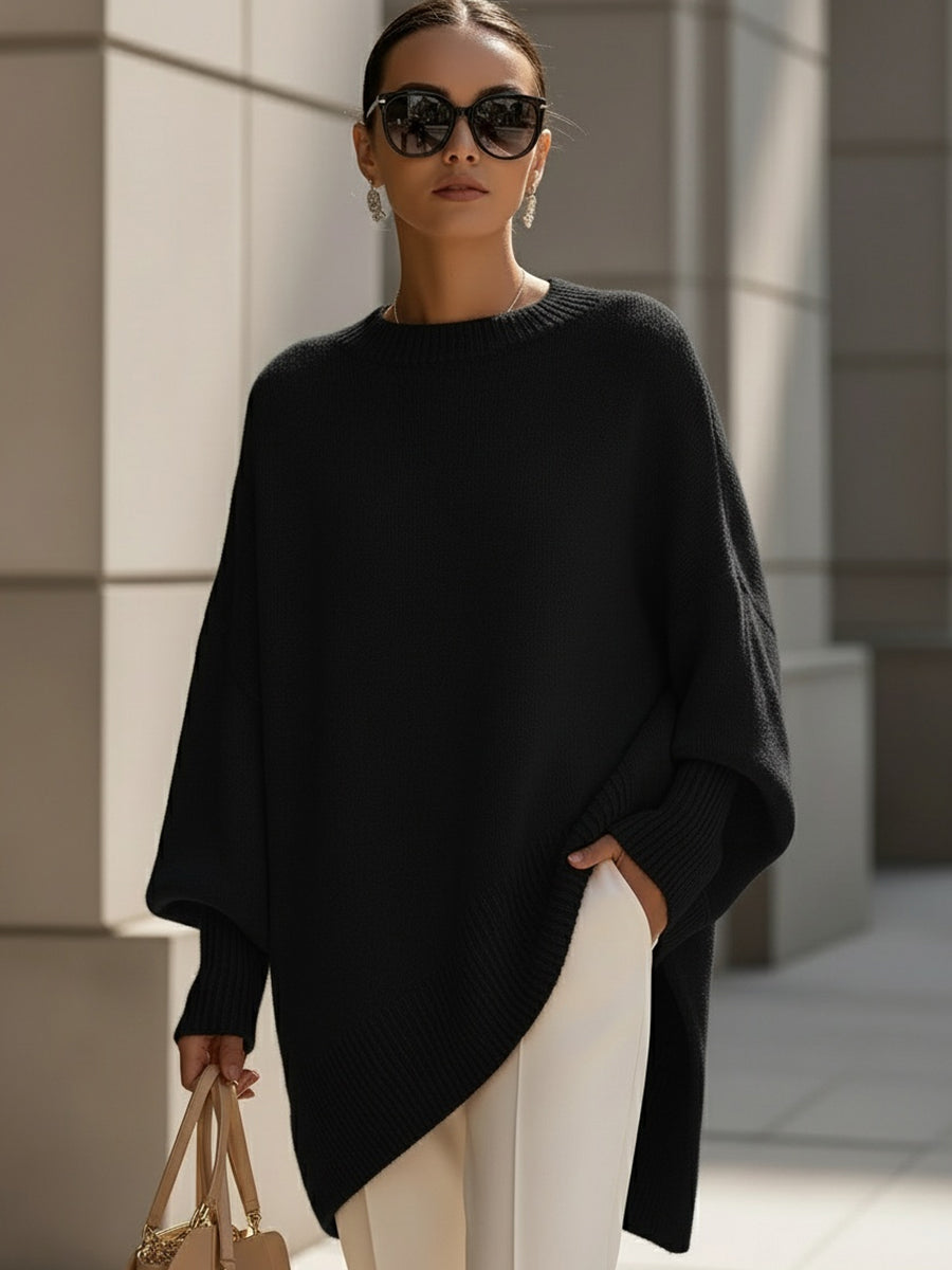 Women's Oversized Batwing Knit Poncho Sweater