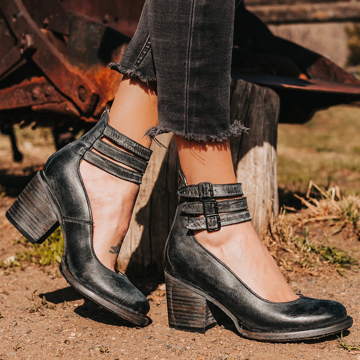 Chunky Heel Strap Shoes for Women Casual Vintage Style