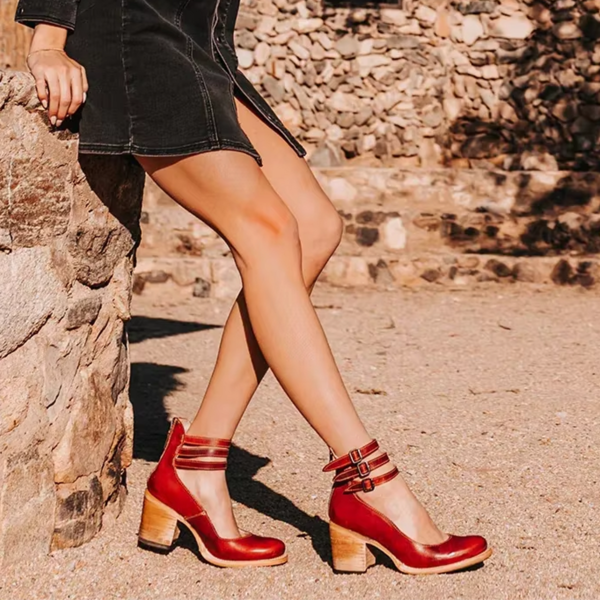 Chunky Heel Strap Shoes for Women Casual Vintage Style