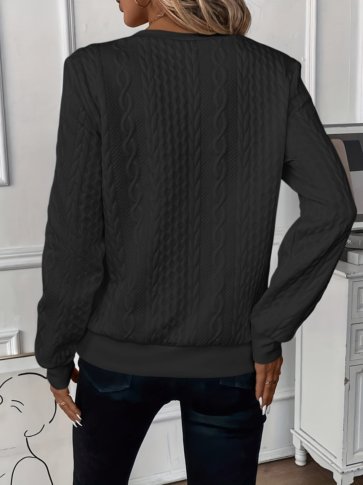 Women's Modern Cable Knit Sweater with Zip Collar