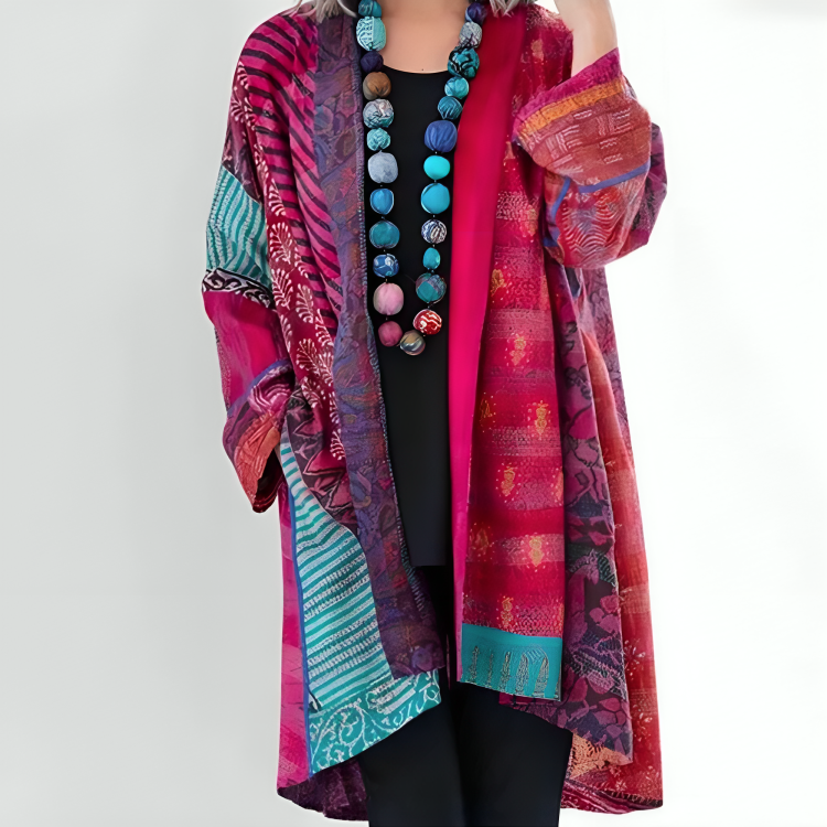 Women's Bohemian Patchwork Open Front Kimono Cardigan