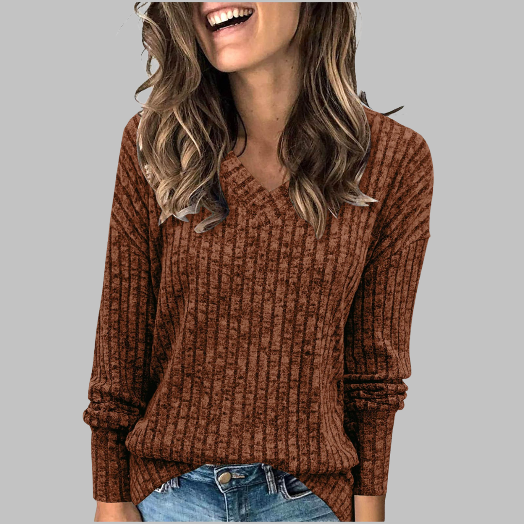 Women's Relaxed Fit V-Neck Long Sleeve Sweater