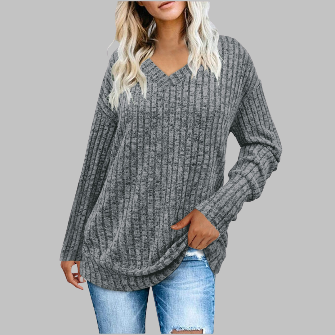 Women's Relaxed Fit V-Neck Long Sleeve Sweater