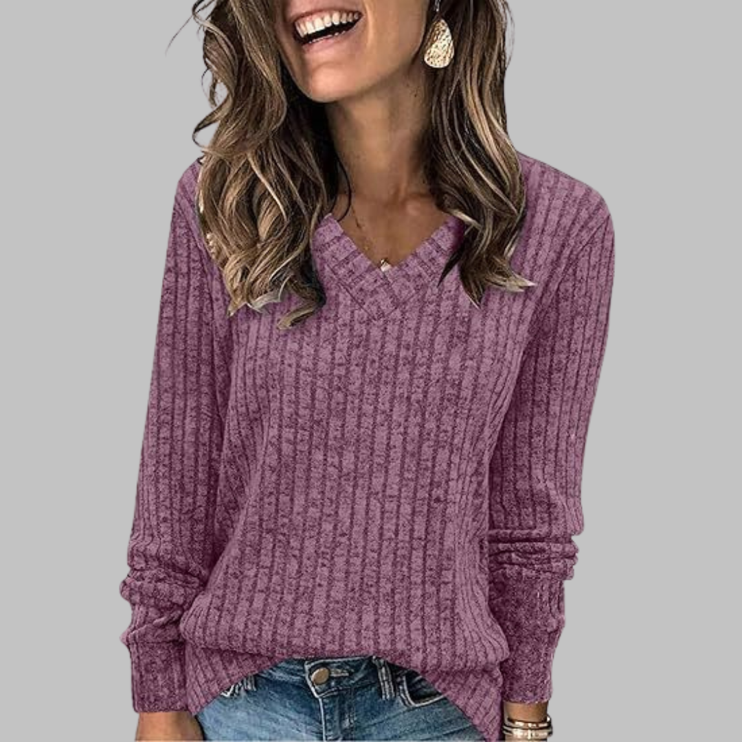 Women's Relaxed Fit V-Neck Long Sleeve Sweater