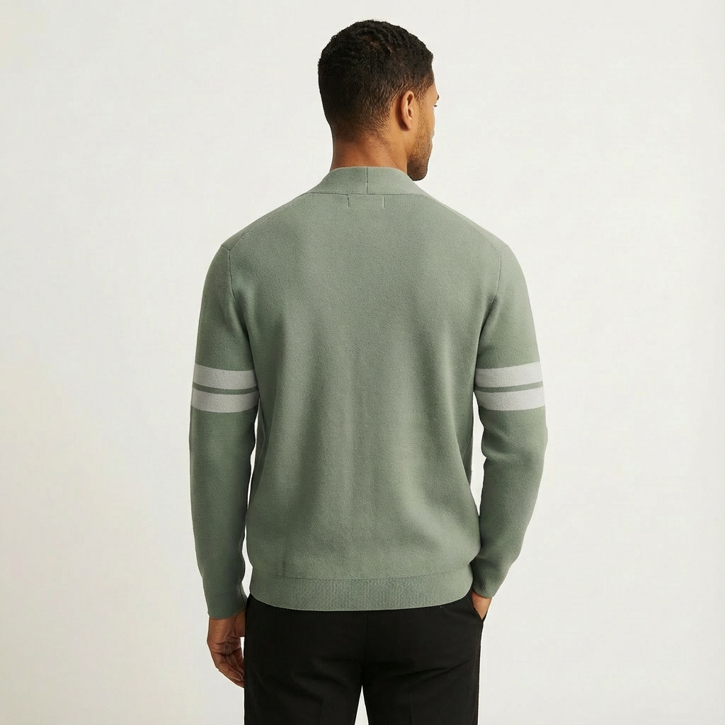 Classic Merino Men’s Cardigan with Stripe Sleeves