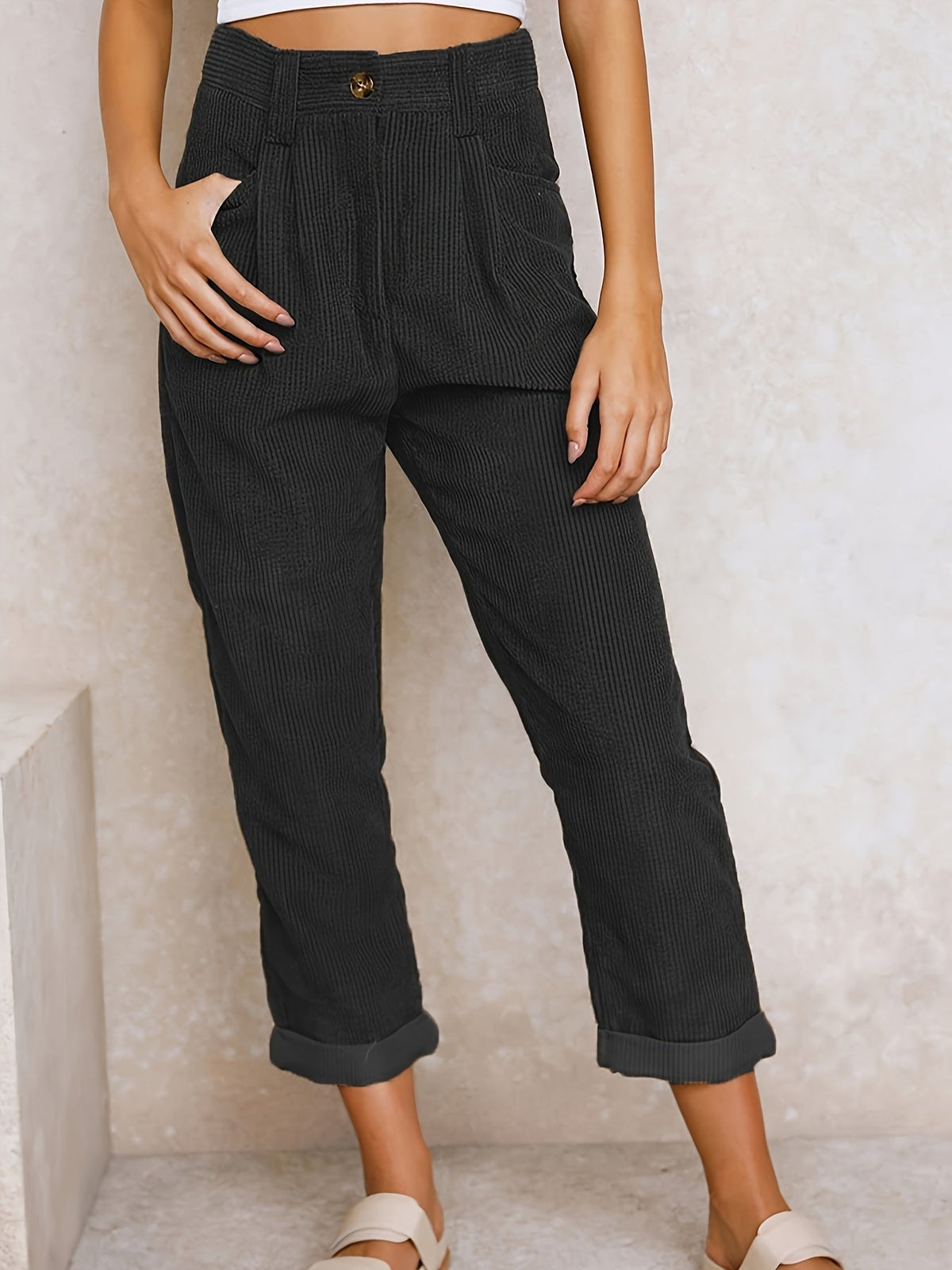 Women’s Casual Corduroy Relaxed Fit Tapered Pants