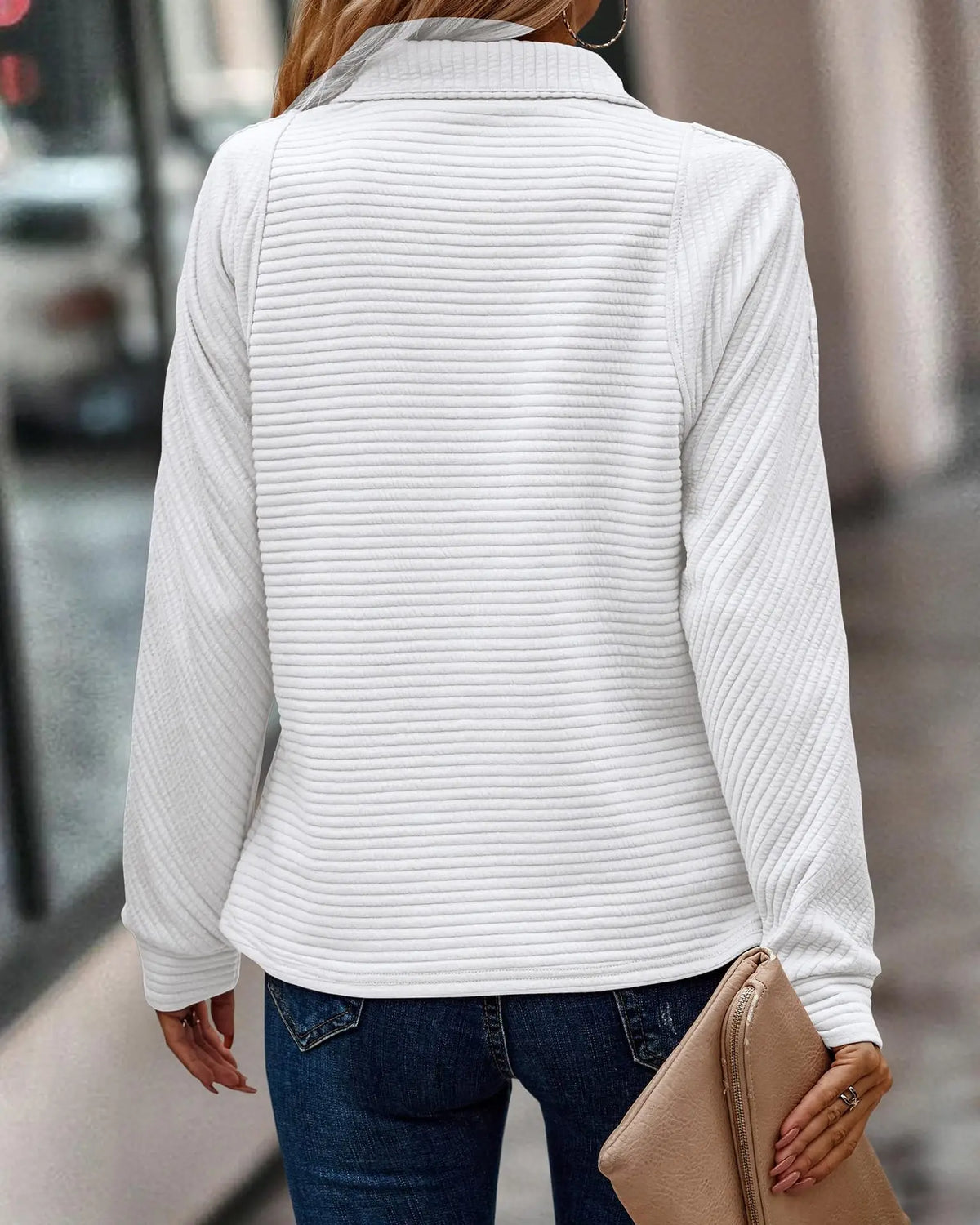 Women's Half-Zip V-Neck Sweater with Zipper
