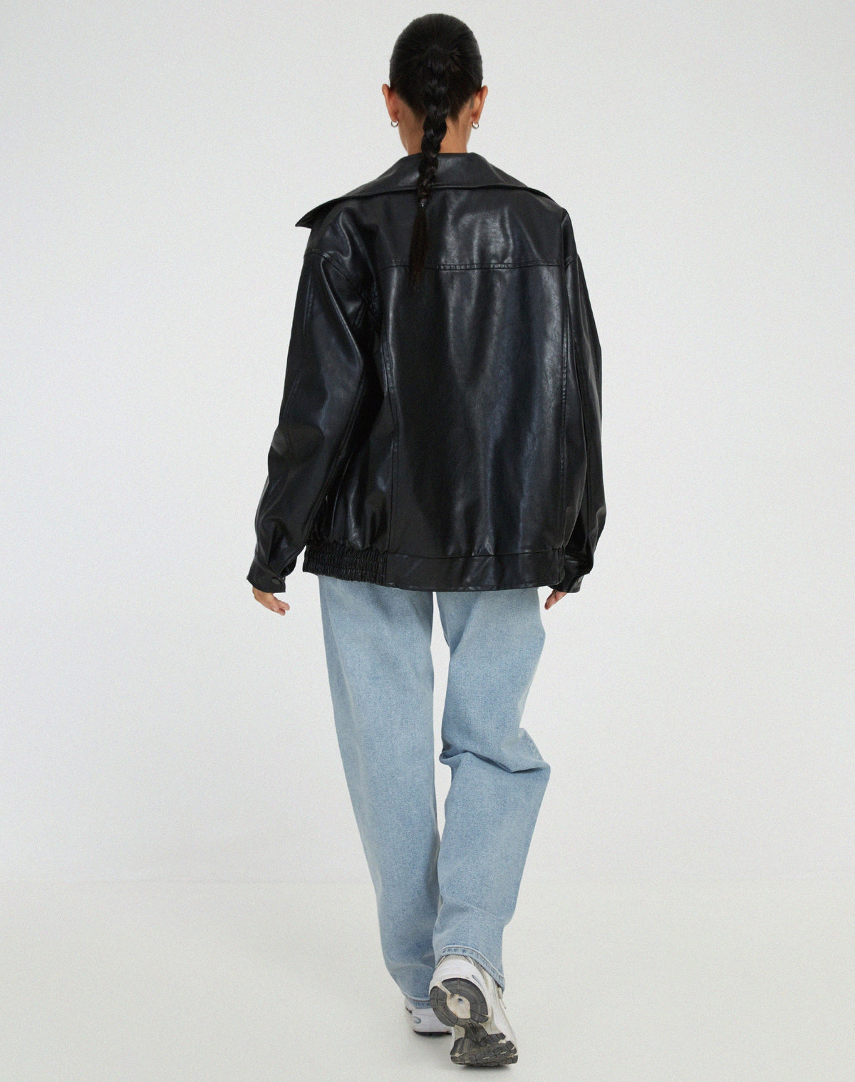 Women's Oversized Faux Leather Bomber Jacket