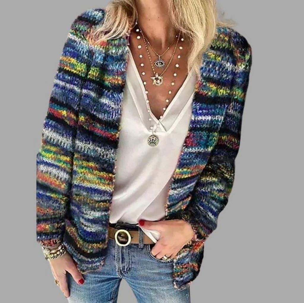 Women's Multicolor Striped Open Front Knit Cardigan