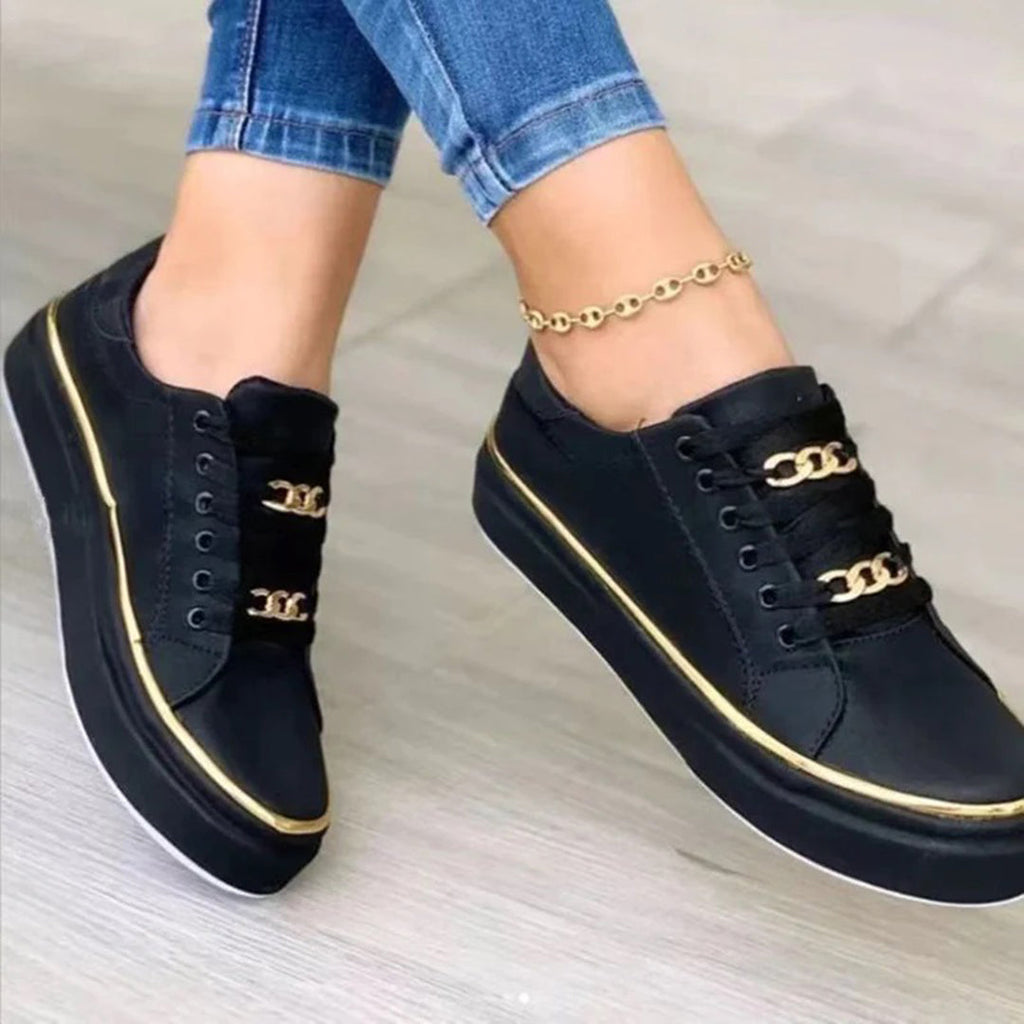 Women’s Casual Platform Sneakers with Gold Detail