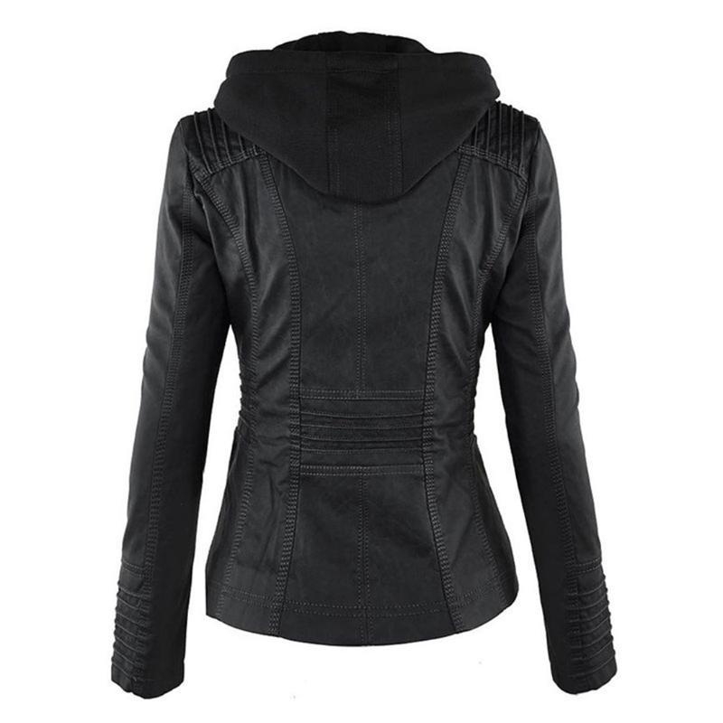 Women's Hooded Faux Leather Moto Jacket