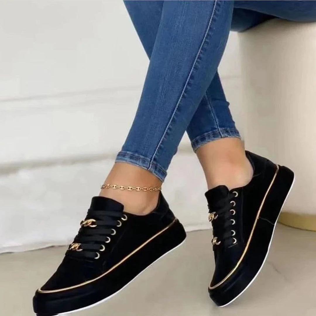 Women’s Casual Platform Sneakers with Gold Detail
