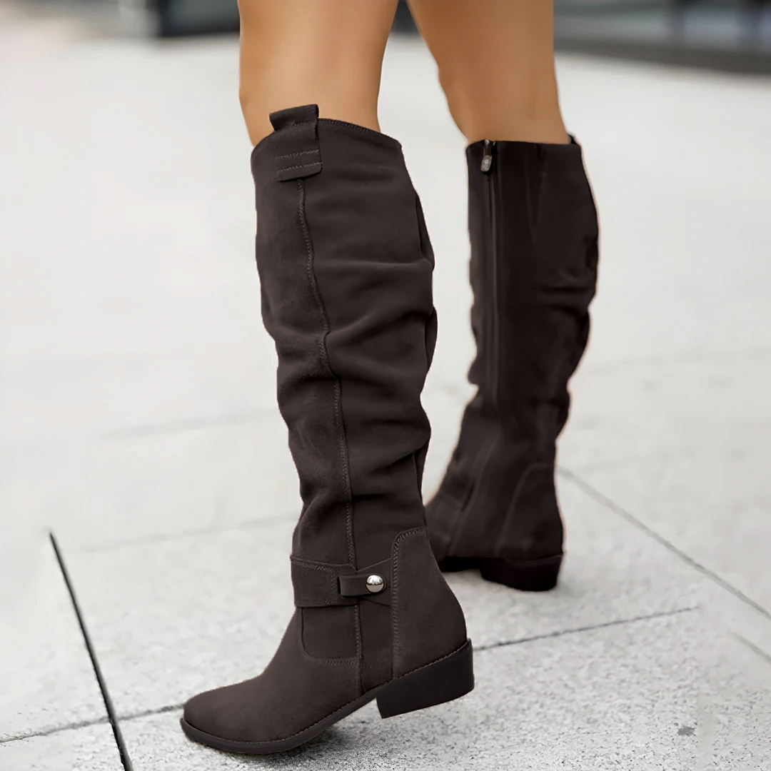 Women’s Slouchy Knee-High Riding Boots with Low Block Heel