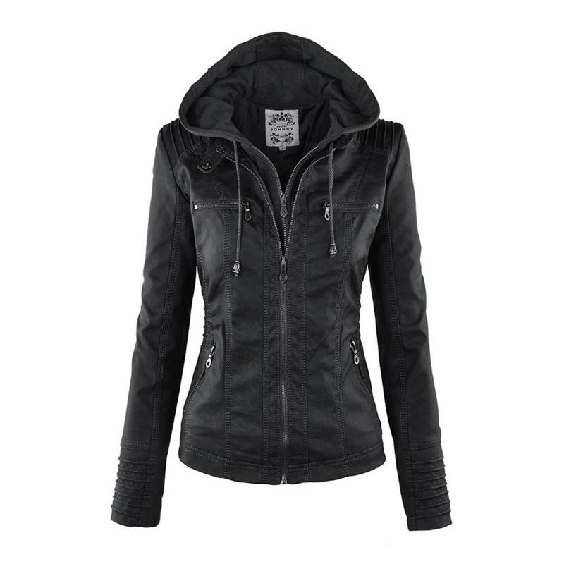 Women's Hooded Faux Leather Moto Jacket